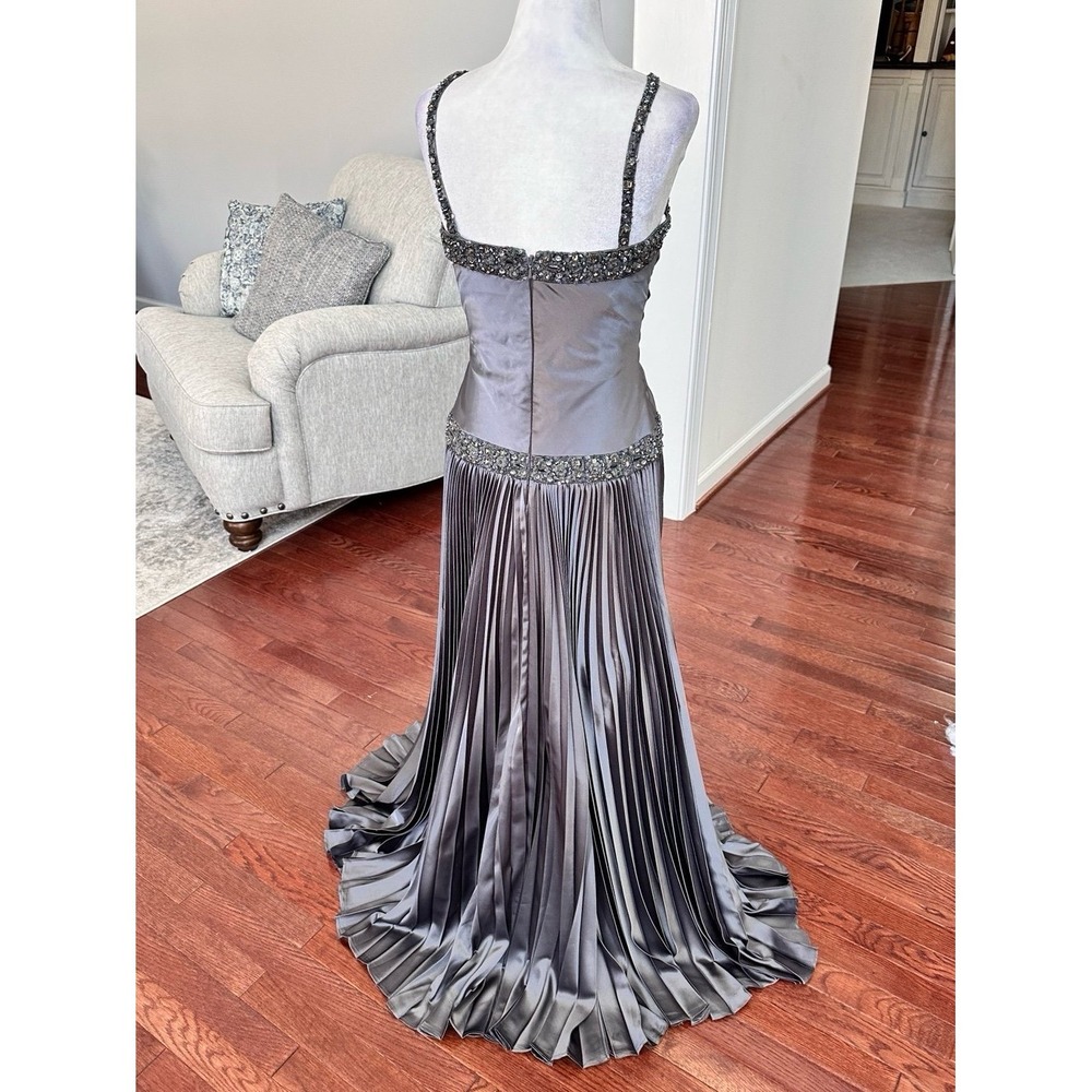Vintage 2000s Atehier Alyce Grey Pleated Embellished Luxury Gown Dress Size 2 - Picture 7 of 12